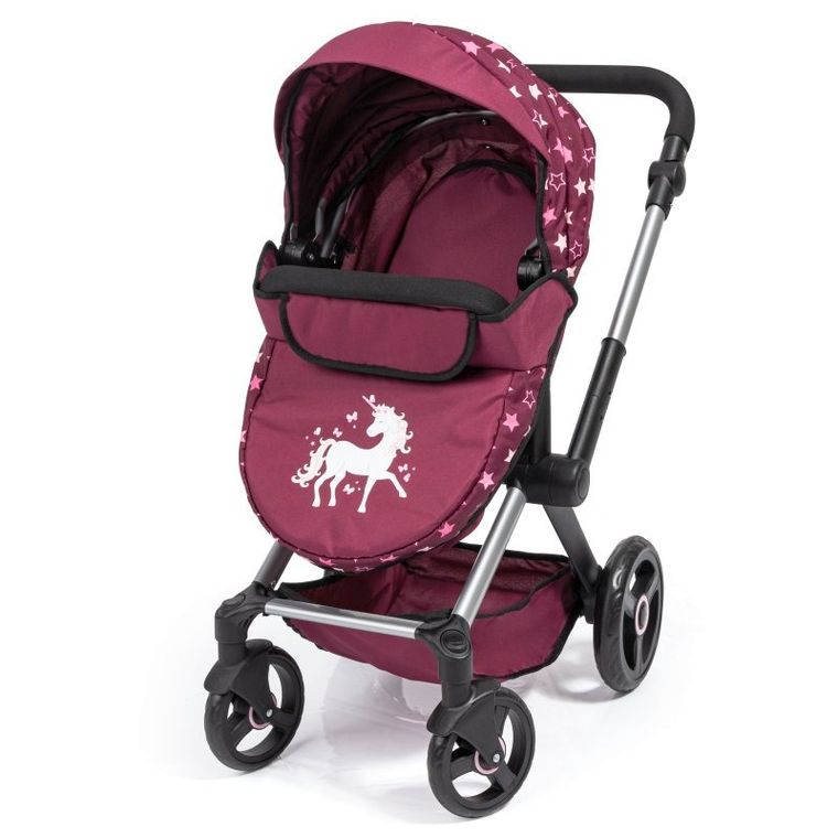 Bayer Design, Xeo Combi, głęboki wózek dla lalek z torbą, bordowy