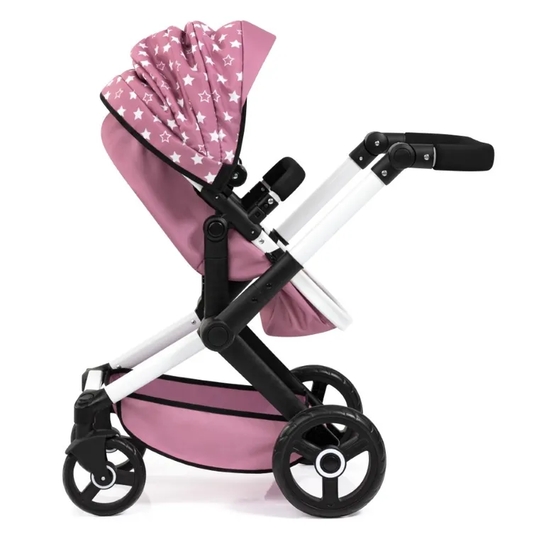Bayer Design, Xeo Combi, głęboki wózek dla lalek z torbą, różowy w gwiazdki