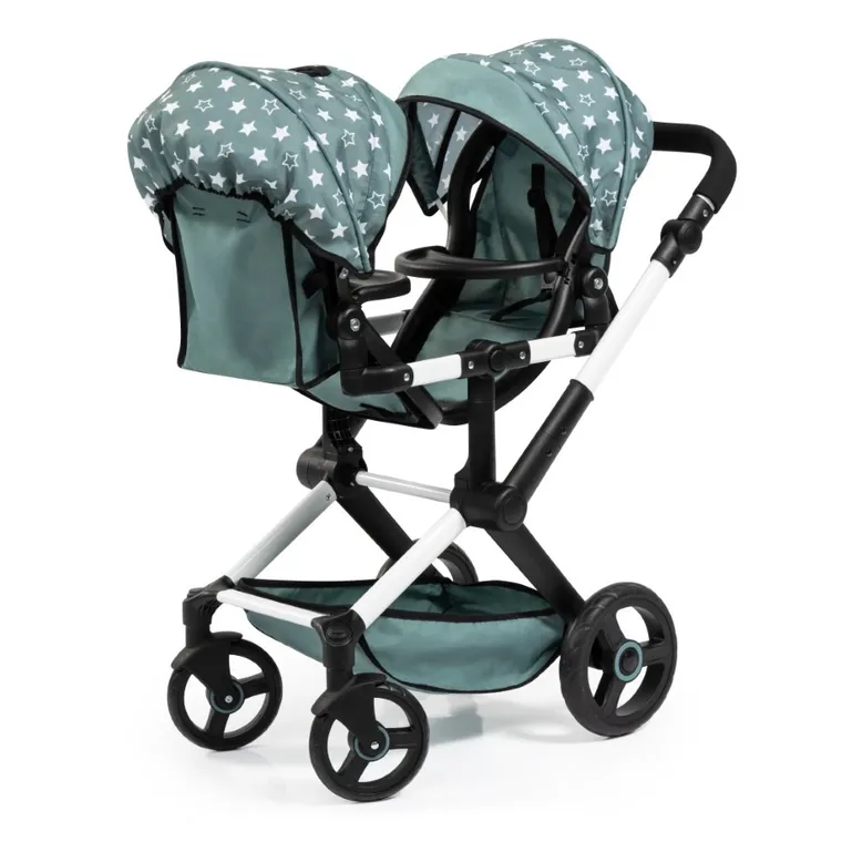 Bayer Design, Xeo Twin, bliźniaczy wózek dla lalek z torbą, zielony w gwiazdki