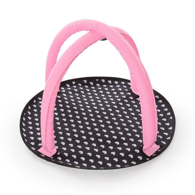 Bayer Design, zestaw podróżny dla lalek: łóżeczko turystyczne, krzesełko do karmienia, mata, torba, akcesoria, czarno-różowy