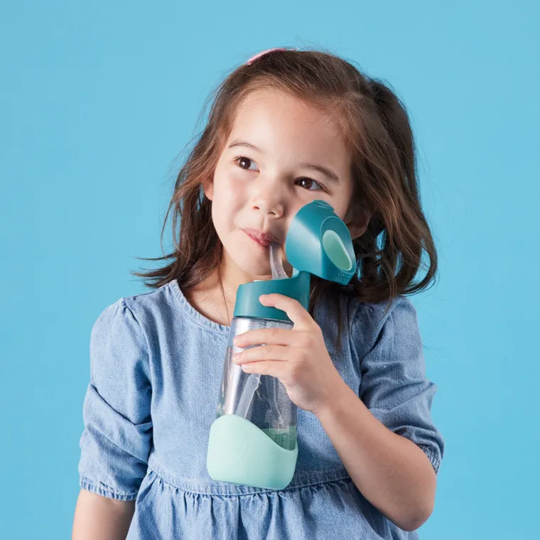 b.box, zestaw: mini lunchbox + butelka tritanowa ze słomką, 450 ml, Emerald Forest