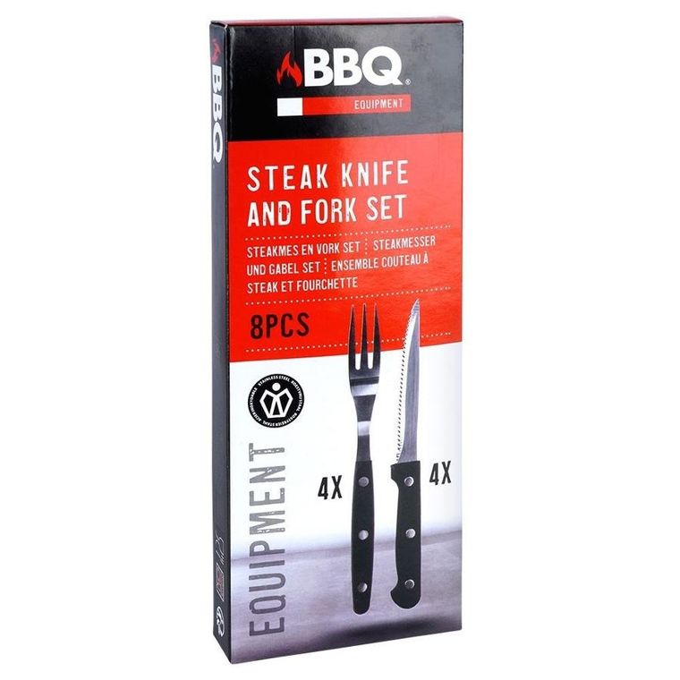 BBQ, sztućce do steków i burgerów, stalowe, 8 elementów