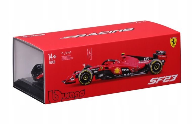 Bburago, Ferrari F1 Sf-23 #55 Carlos Sainz, bolid wyścigowy, 1:24