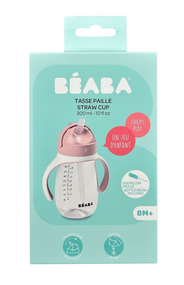 Beaba, butelka, kubek niekapek, tritanowa, ze słomką, old pink, 300 ml