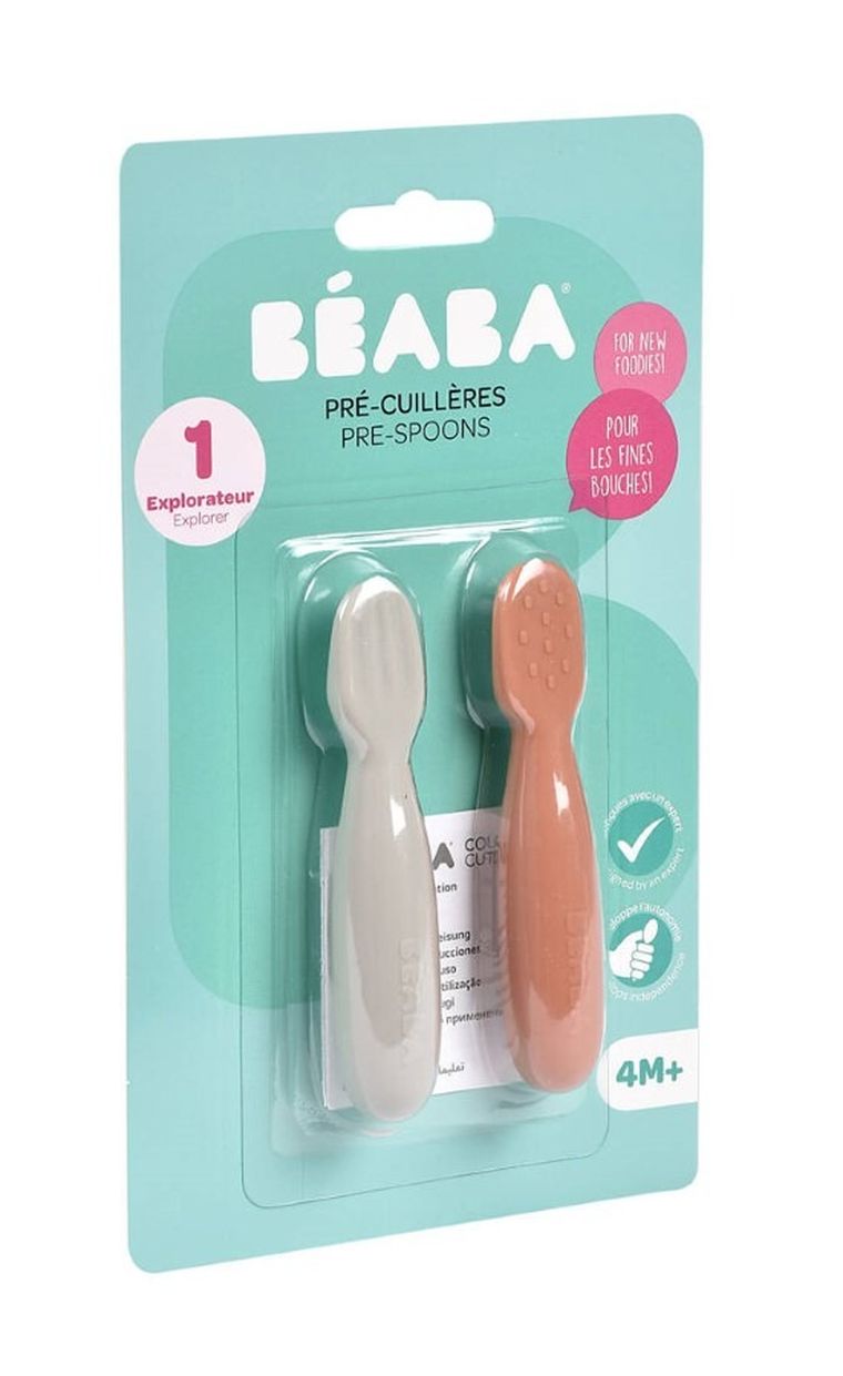 Beaba, silikonowe łyżeczki, gryzak, terakota, szary, 2 szt.