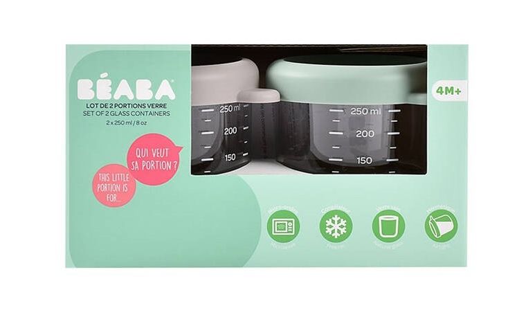 Beaba, zestaw słoiczków szklanych z zamknięciem, Sage Green/Gazelle, 2-250 ml