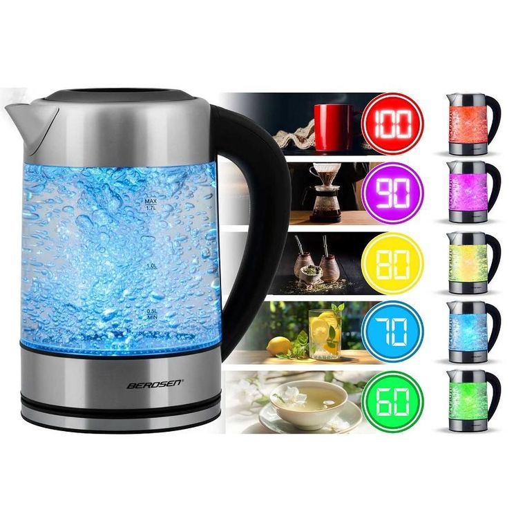 Berdsen, czajnik elektryczny, szklany z regulacją temperatury, 1,7l, 2200W, BD-714
