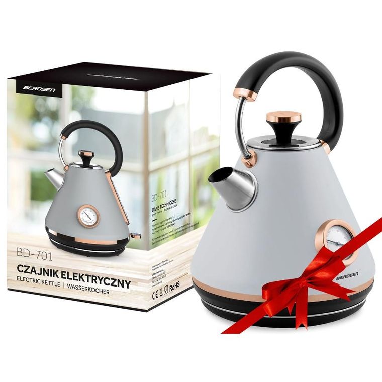 Berdsen, czajnik elektryczny z termometrem, szary, 1.7l, BD-701