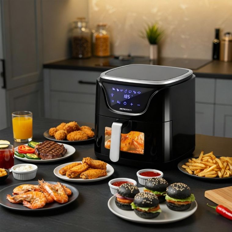 Berdsen, frytkownica beztłuszczowa, air fryer, czarno-srebrna, 5l, BD-652