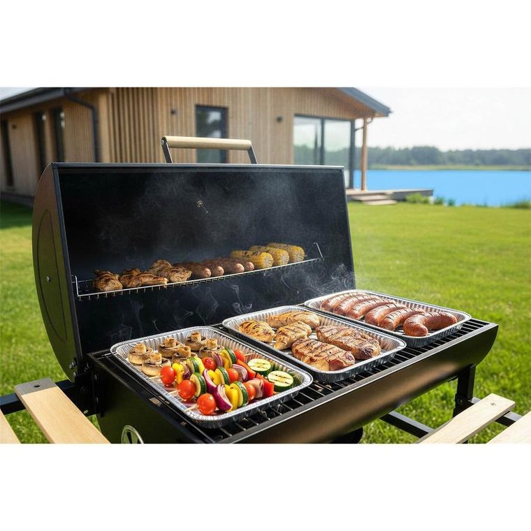 Berdsen, grill węglowy, ogrodowy, beczka z kominem, półki + termometr + popielnik, czarny, BD-895