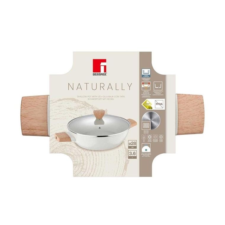 Bergner, Naturally, garnek marmurkowy płaski z pokrywą, 28 cm