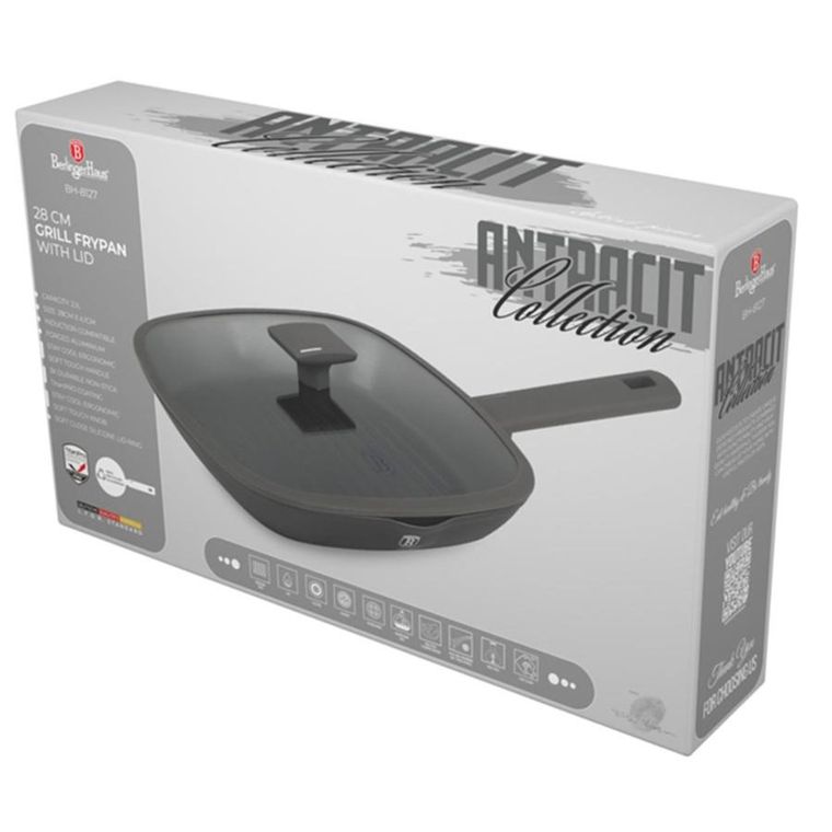 Berlinger Haus, Anthracite, patelnia grillowa tytanowa z pokrywą, 28 cm
