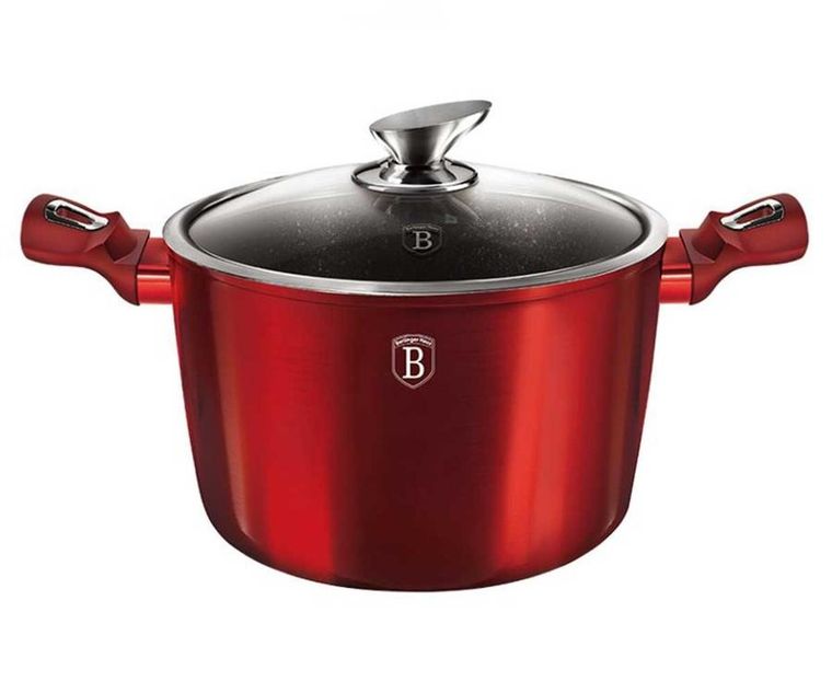 Berlinger Haus, Burgundy, zestaw: garnki granitowe z pokrywą + patelnie + akcesoria, 16 elementów