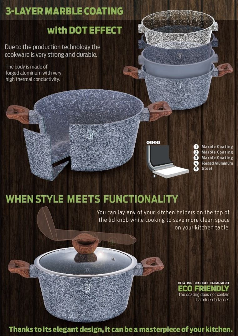 Berlinger Haus, Forest Line, zestaw: garnki z pokrywkami + patelnie + akcesoria, 18 elementów