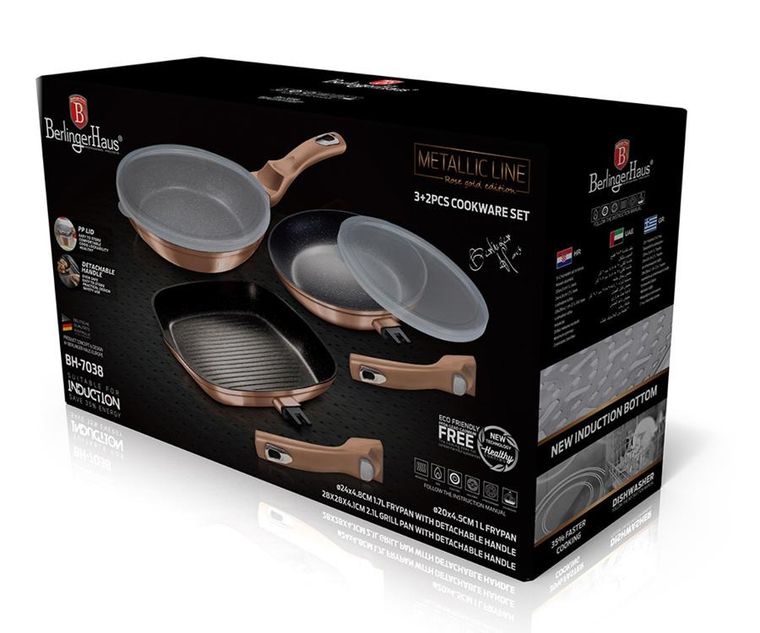 Berlinger Haus, Rose Gold, zestaw 3 patelni granitowych