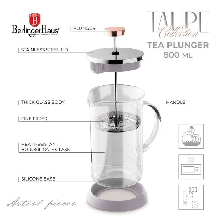 Berlinger Haus, Taupe, zaparzacz tłokowy, 800 ml