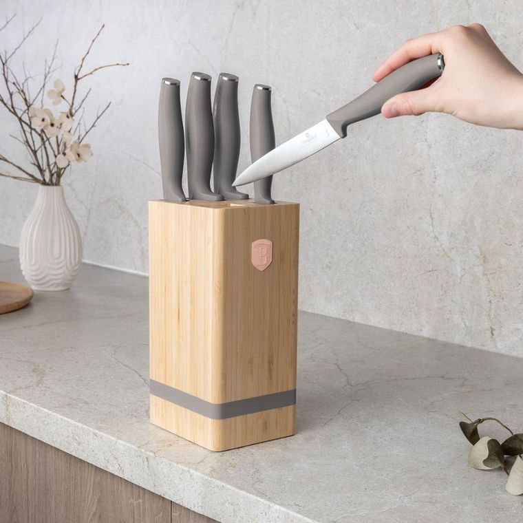 Berlinger Haus, Taupe, zestaw noży w bloku bambusowym
