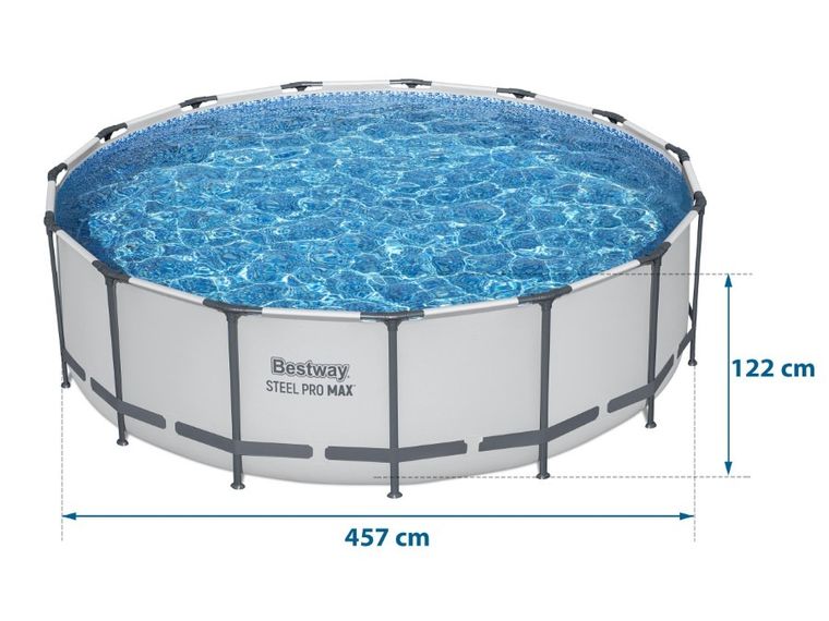 Bestway, basen stelażowy z pompą filtrującą i akcesoriami, okrągły, 122-457cm, zestaw 18w1