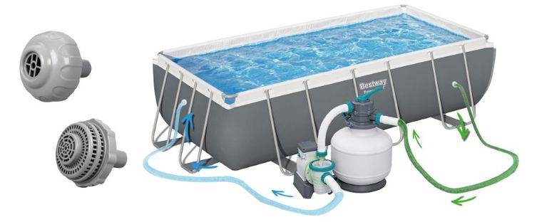 Bestway, basen stelażowy z pompą filtrującą i akcesoriami, prostokątny, 404-201-100 cm, zestaw 18w1