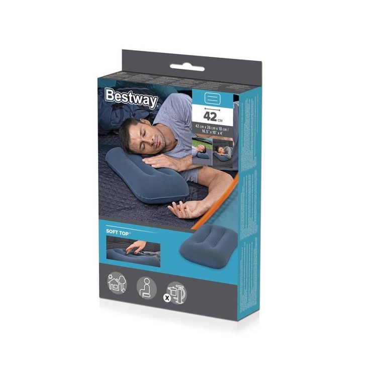 Bestway, dmuchana poduszka, welurowa, niebieska, 42 cm