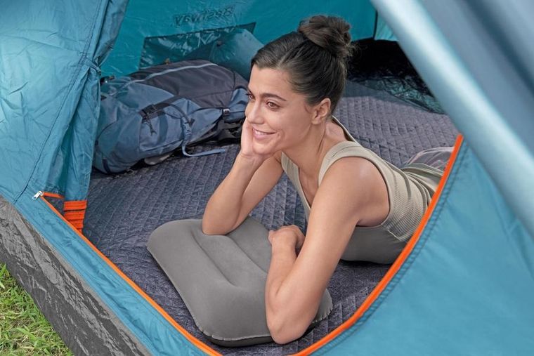 Bestway, dmuchana poduszka, welurowa, szara, 42 cm