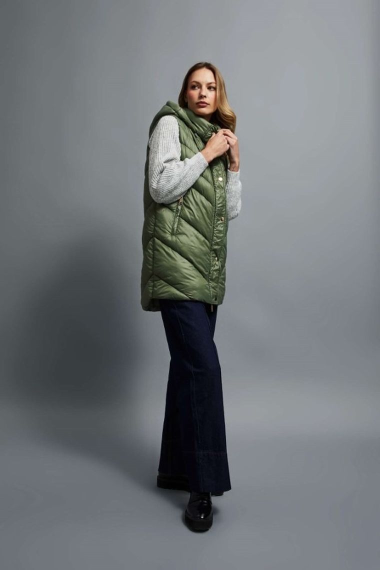 Bezrękawnik damski z kapturem, khaki, Moodo