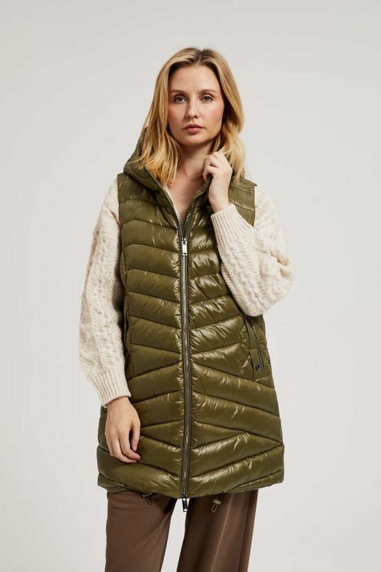 Bezrękawnik damski z kapturem, khaki, Moodo