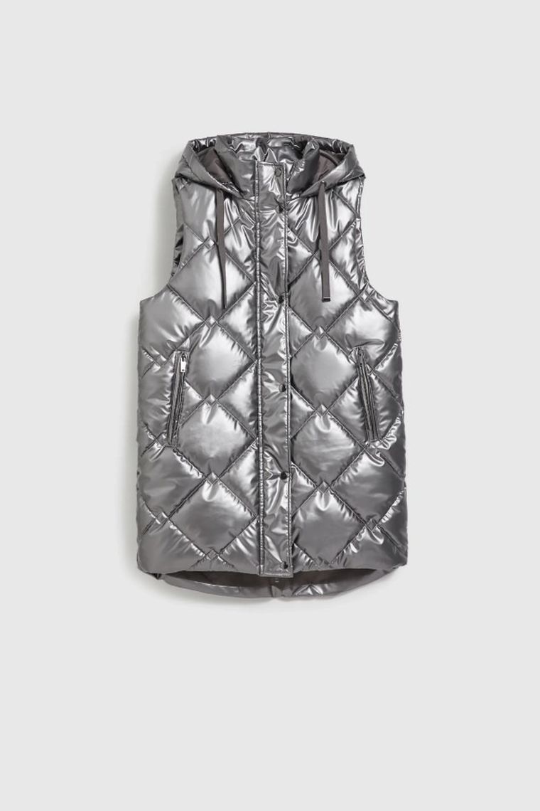 Bezrękawnik damski z kapturem, srebrny, Moodo