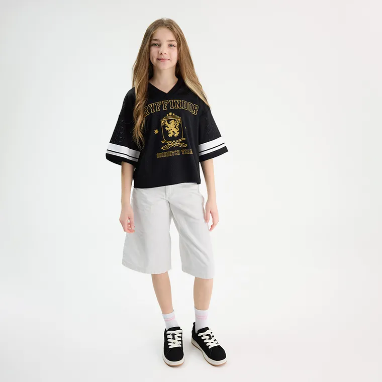 Białe jeansowe szorty wide z regulacją Cool Club