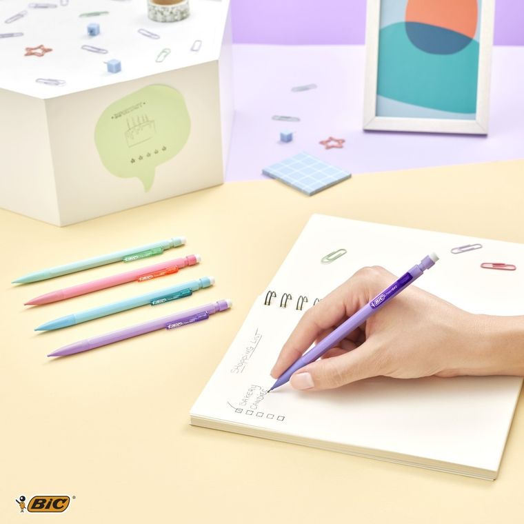 Bic, Matic, ołówkik automatyczne z gumką, HB, Pastel, 0,7 mm, 5 szt.