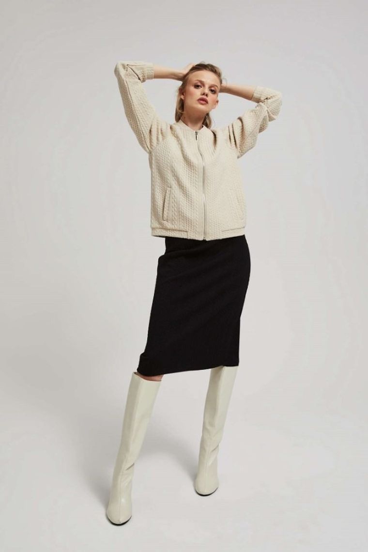 Bluza damska, rozpinana, beżowa, Moodo