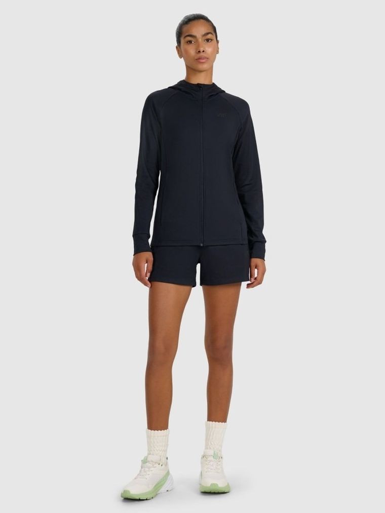 Bluza damska z kapturem, rozpinana, czarna, 4F