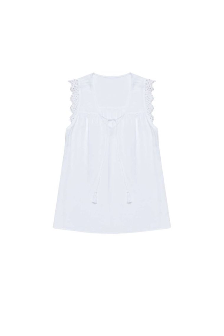 Bluzka damska bez rękawów, biała, Moodo