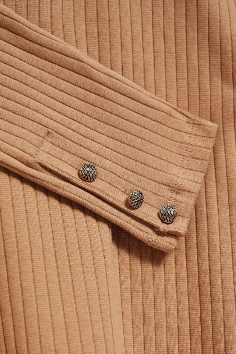 Bluzka damska z długim rękawem, beżowa, Moodo