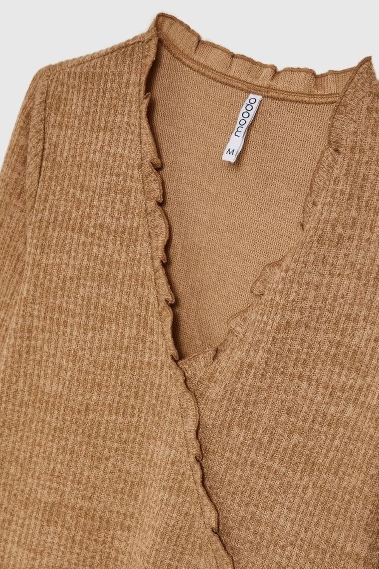 Bluzka damska z długim rękawem, beżowa, Moodo