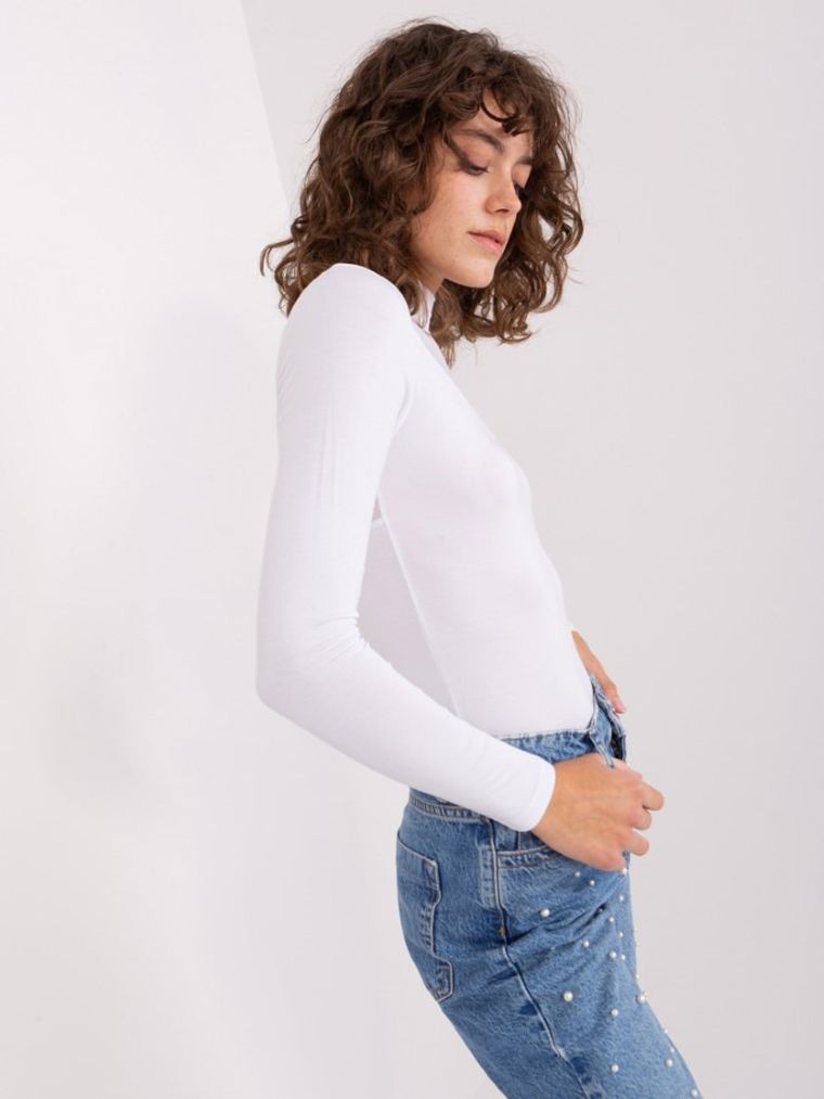 Bluzka damska z długim rękawem, biała, Basic Feel Good