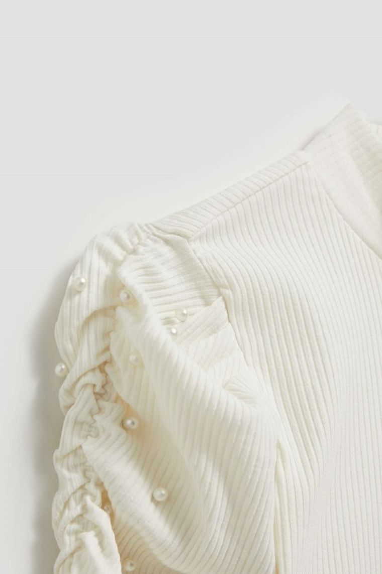 Bluzka damska z długim rękawem, biała, Moodo