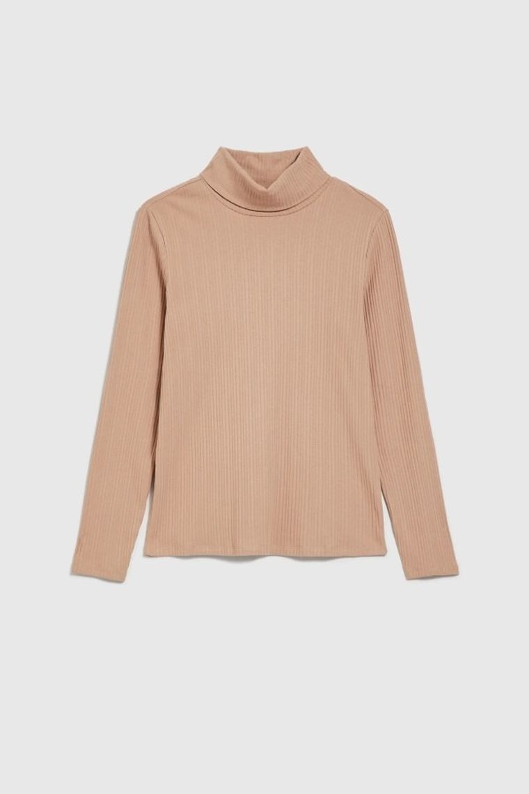 Bluzka damska z długim rękawem, brązowa, Moodo