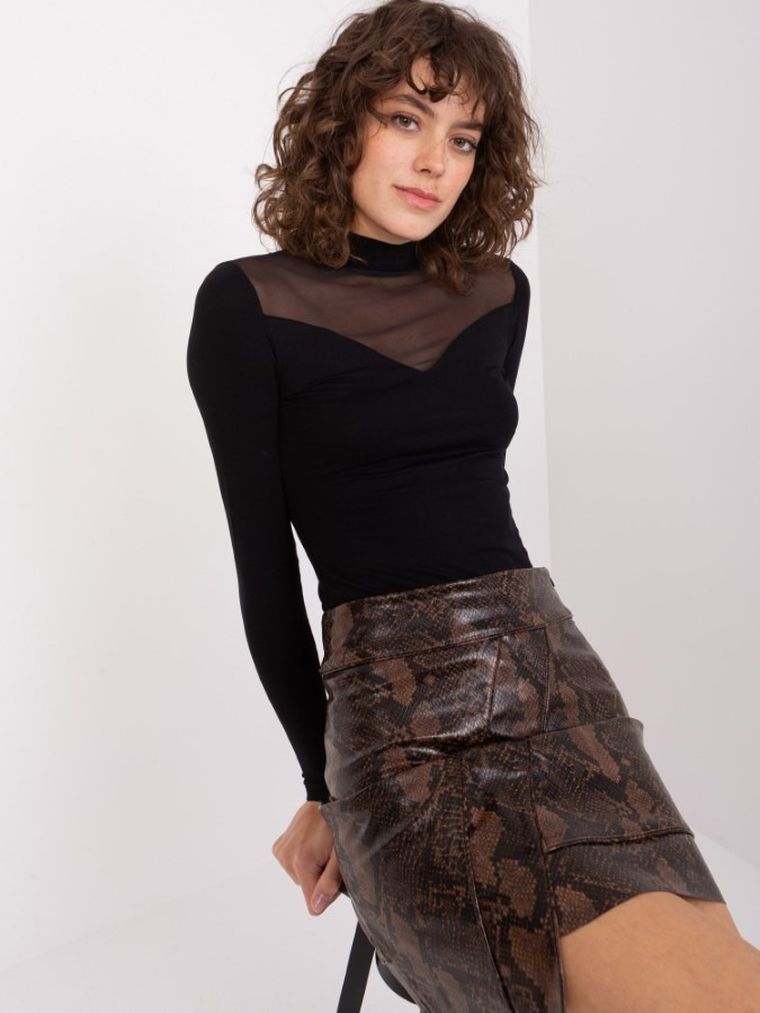 Bluzka damska z długim rękawem, czarna, Basic Feel Good