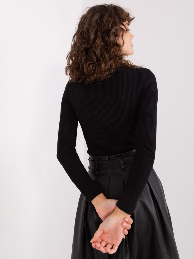 Bluzka damska z długim rękawem, czarna, Basic Feel Good