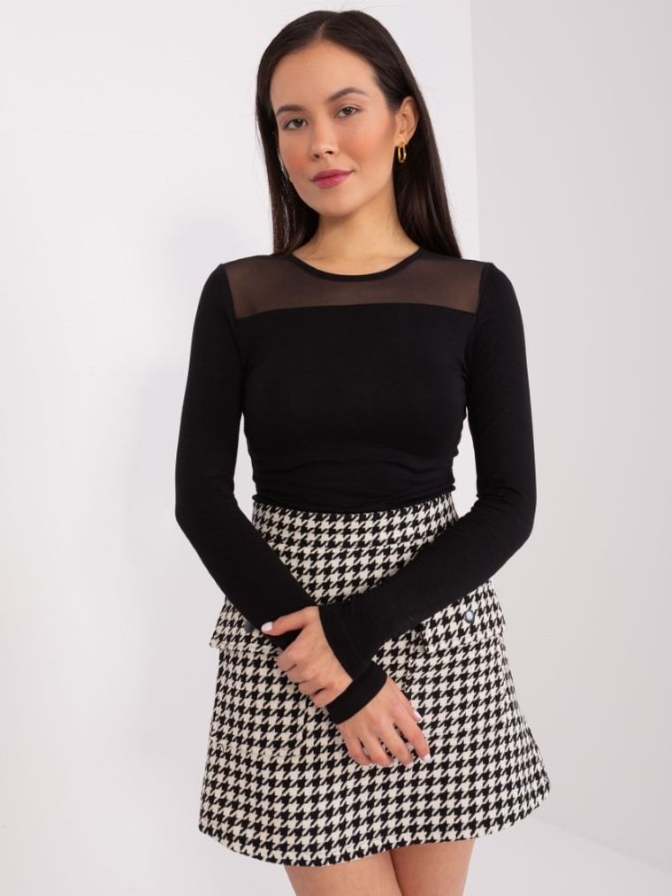 Bluzka damska z długim rękawem, czarna, Basic Feel Good