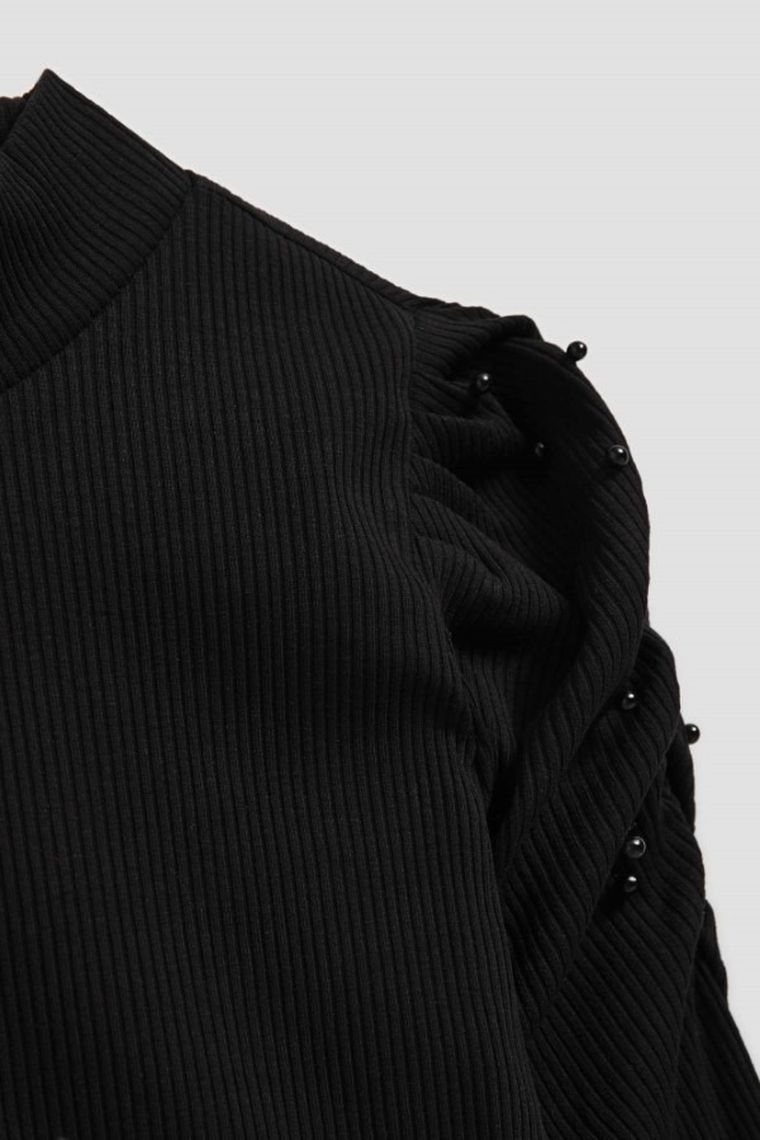 Bluzka damska z długim rękawem, czarna, Moodo