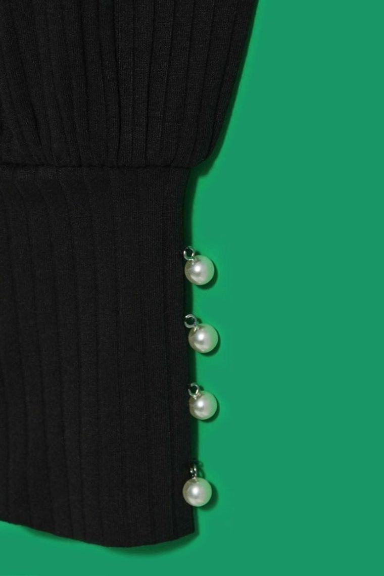 Bluzka damska z długim rękawem, czarna, Moodo