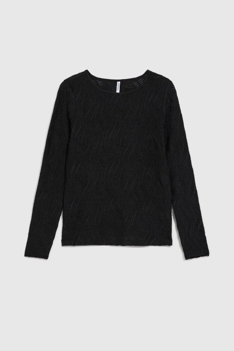 Bluzka damska z długim rękawem, czarna, Moodo