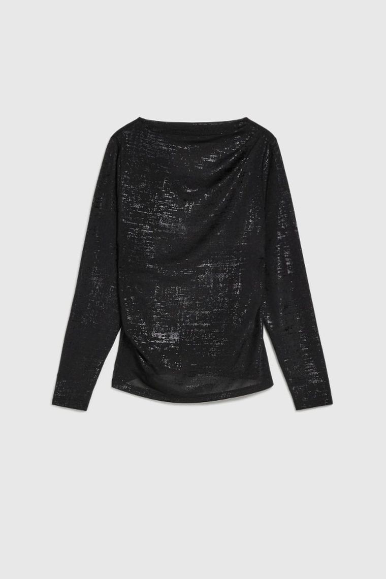 Bluzka damska z długim rękawem, czarna, Moodo