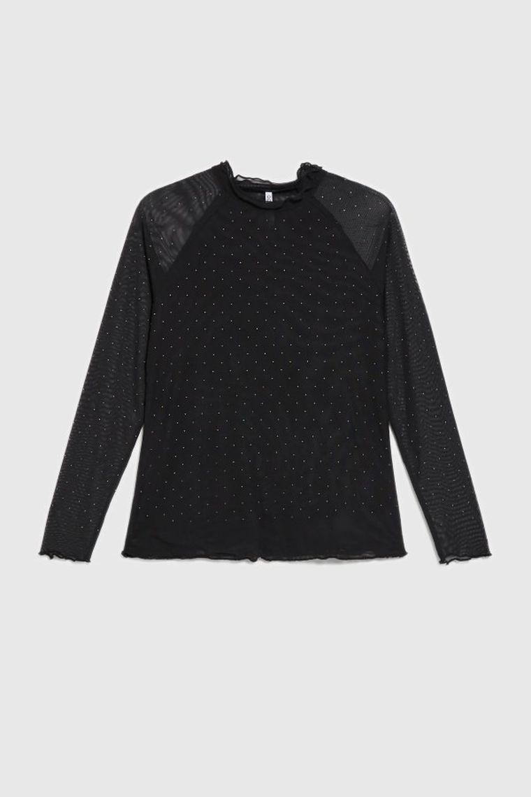 Bluzka damska z długim rękawem, czarna, Moodo