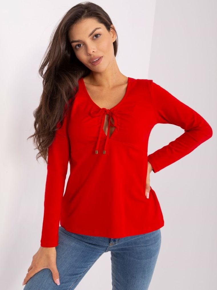Bluzka damska z długim rękawem, czerwona, Rue Paris