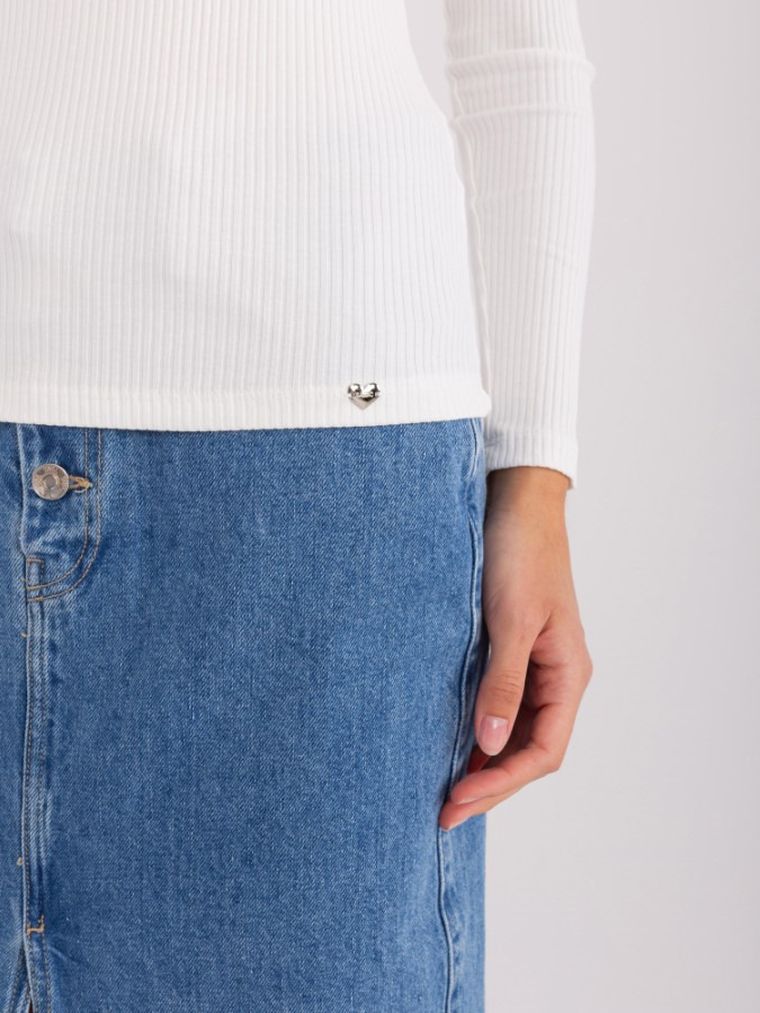 Bluzka damska z długim rękawem, ecru, Basic Feel Good