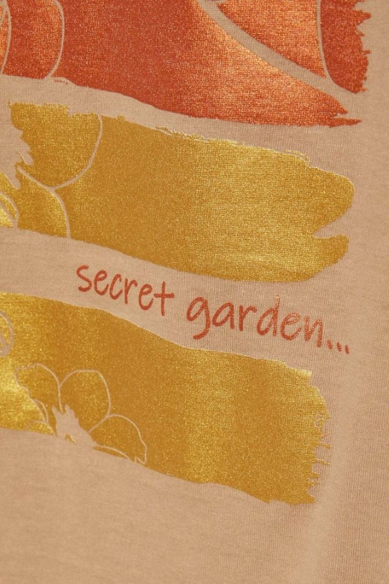 Bluzka damska z krótkim rękawem, beżowa, Moodo