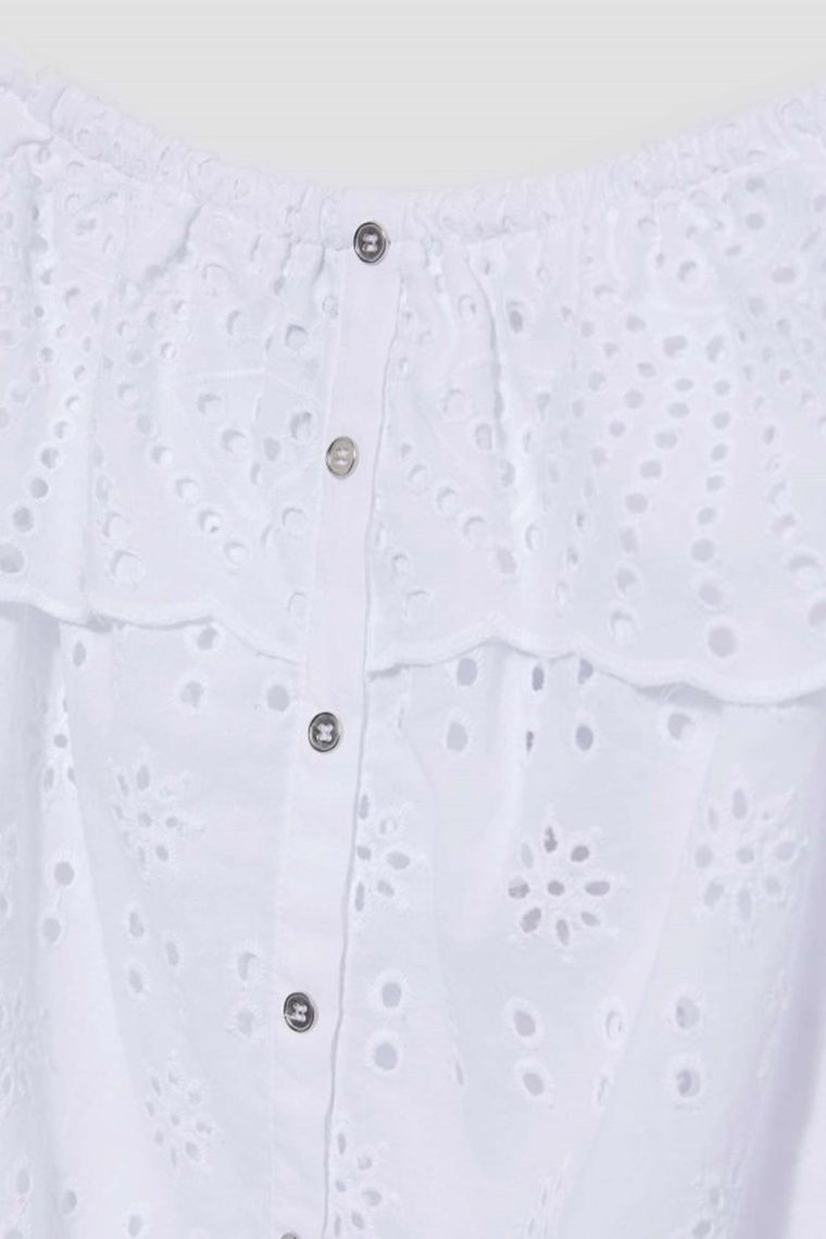 Bluzka damska z krótkim rękawem, biała, Moodo